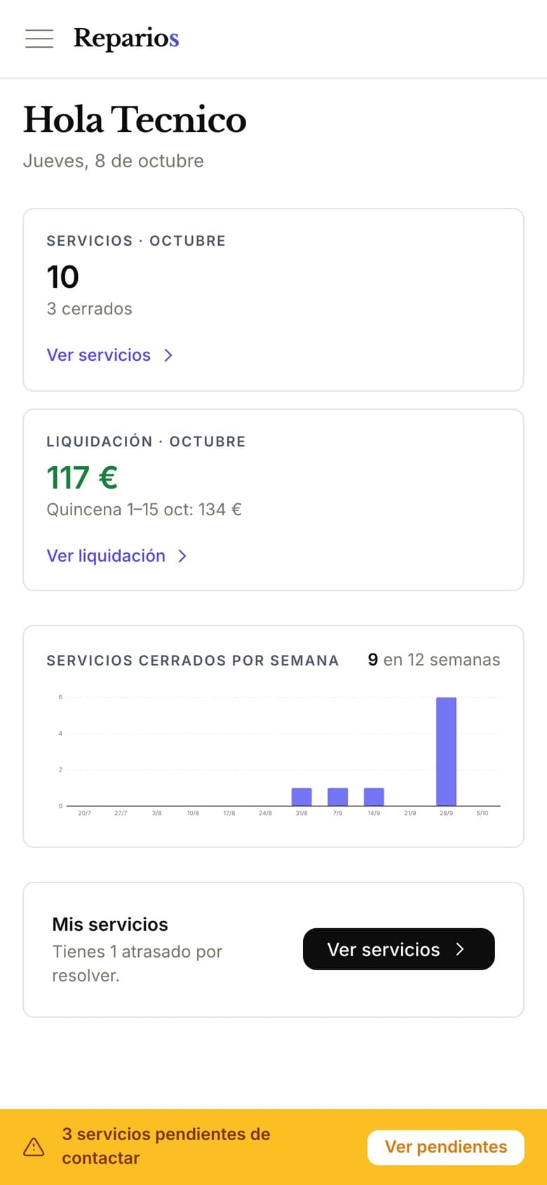 App del técnico en el móvil