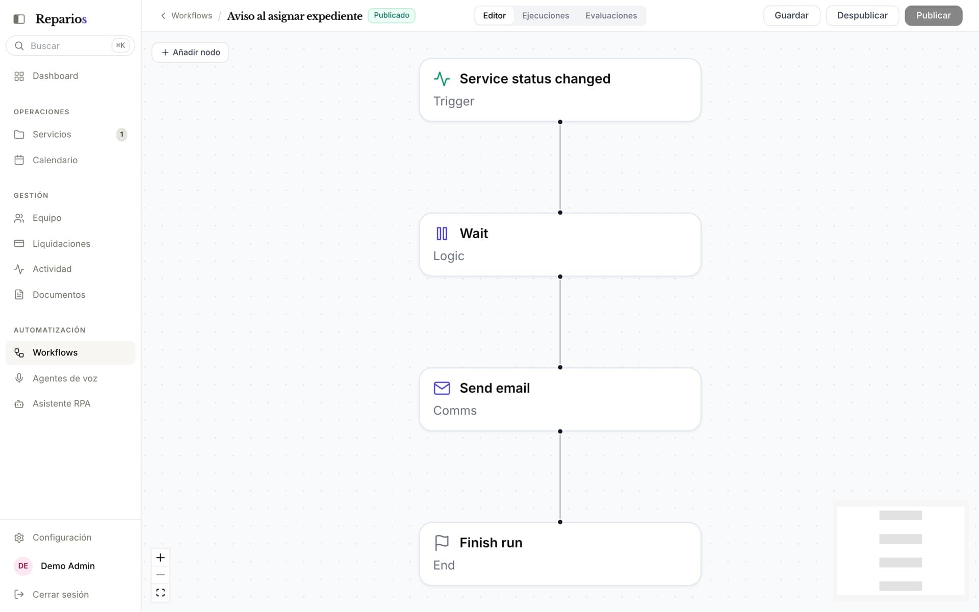 Editor visual de workflows