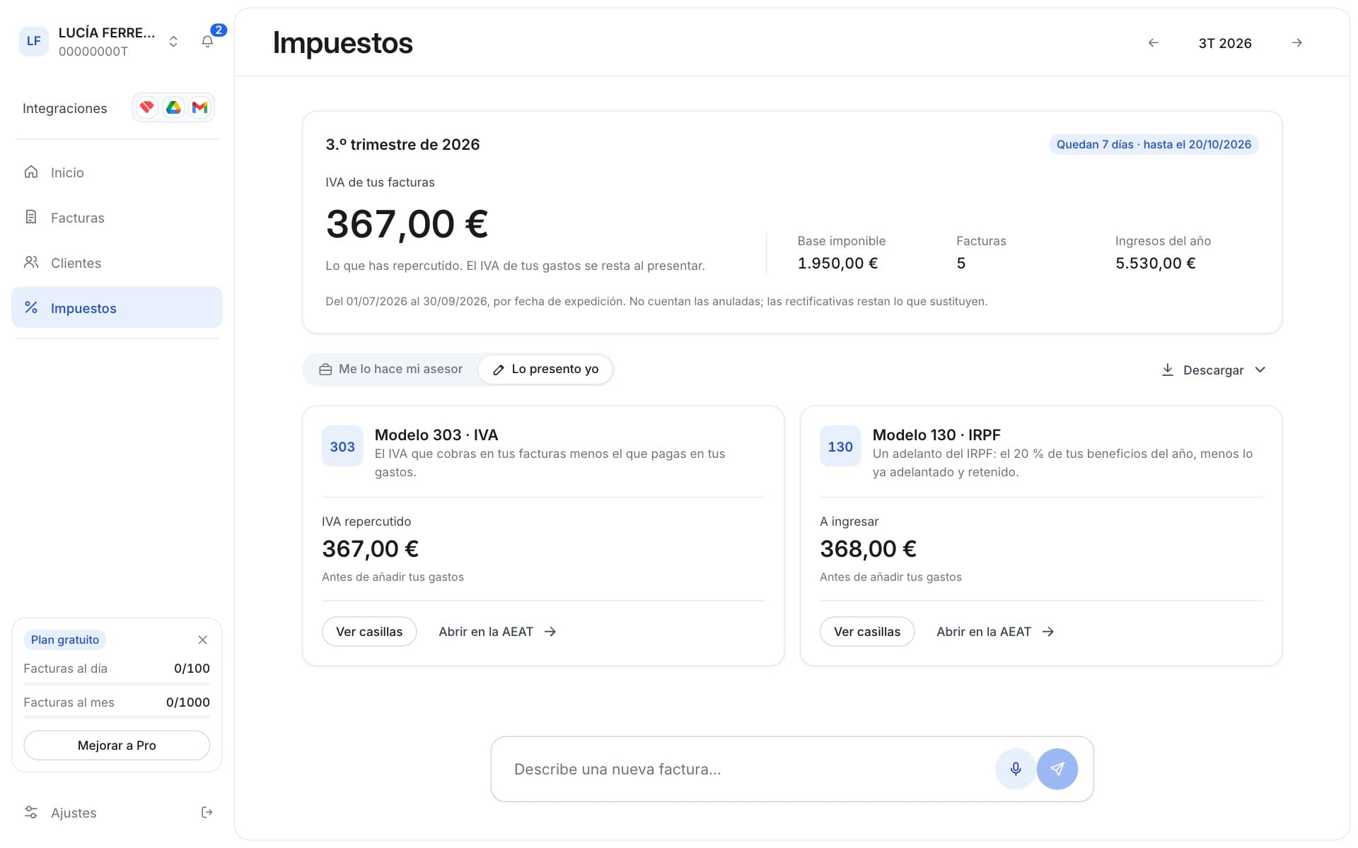 Impuestos del trimestre con las tarjetas del modelo 303 y del modelo 130